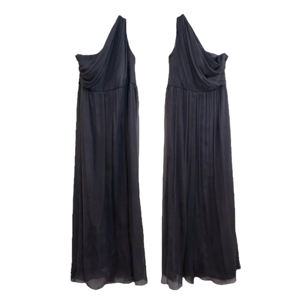 BHLDN Amsale 100% Silk One Shoulder Gray Bridesmaid Maxi Dress ALTERED